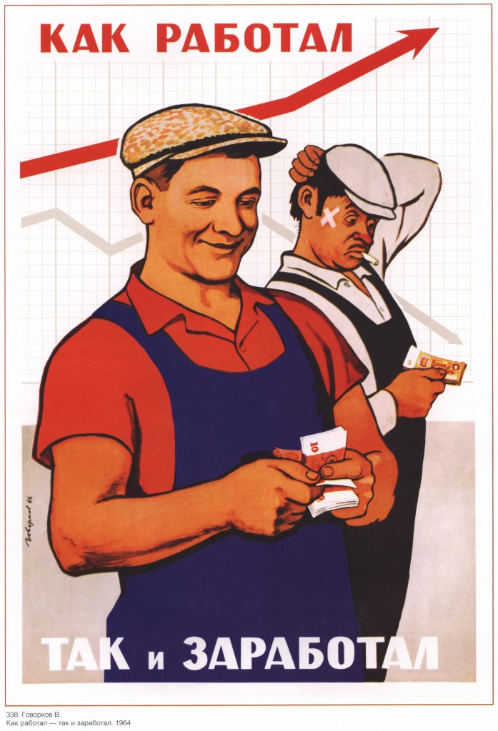 Плакат СССР "Как работал – так и заработал", 1964 год.